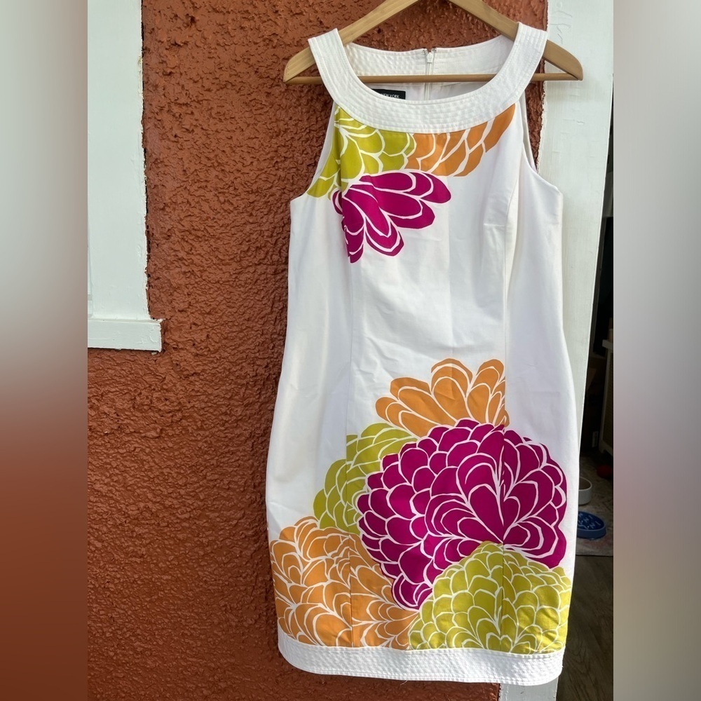 JONES NEW YORK Size 10 Sheath Dress Sleeveless Tropical Retro Bold Floral Print